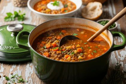 Homemade Lentil Soup In Pot
