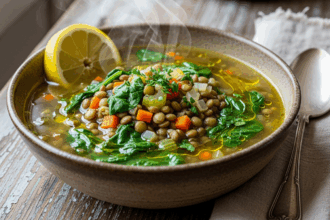 Green Lentil Soup With Spinach