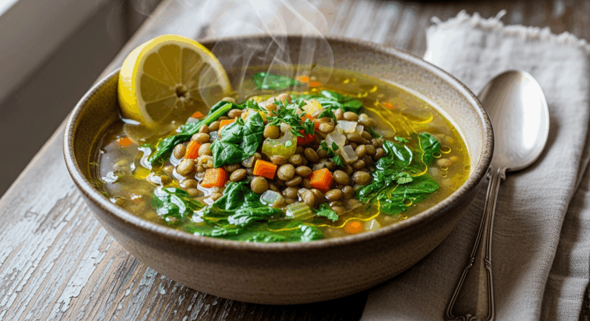 Green Lentil Soup With Spinach