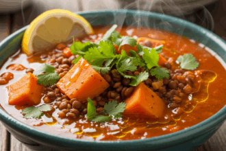Moroccan Sweet Potato Lentil Soup
