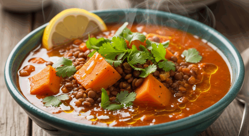 Moroccan Sweet Potato Lentil Soup