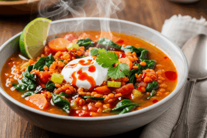 Spicy Lentil Soup With Spinach