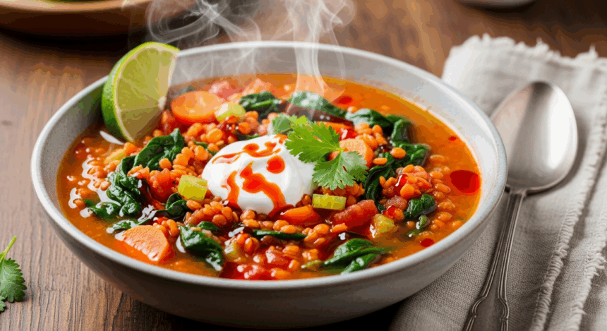 Spicy Lentil Soup With Spinach