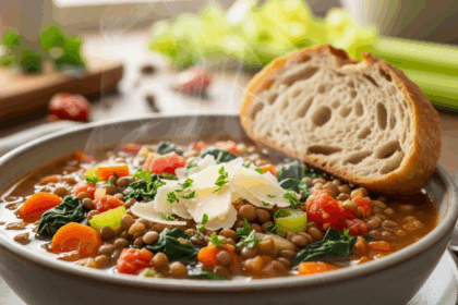 One Pot Lentil & Vegetable Soup With Parmesan