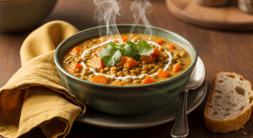 Green Lentil Sweet Potato Soup