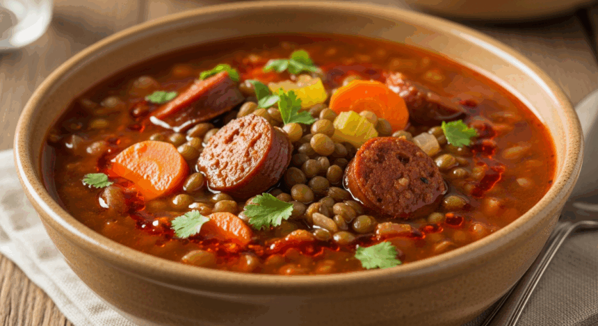 Spicy Sausage And Lentil Soup