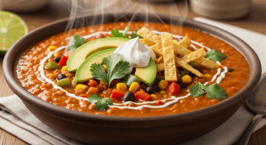 Creamy Vegan Lentil Tortilla Soup