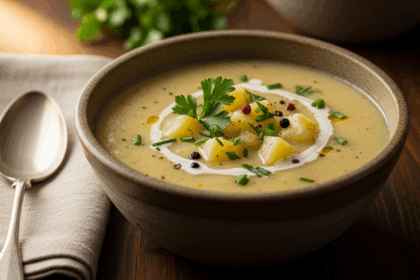 Bowl Of Potato Soup With Herbs