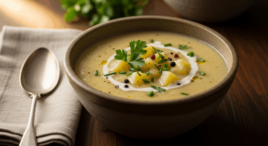 Bowl Of Potato Soup With Herbs