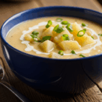 Creamy Potato Soup In Blue Bowl