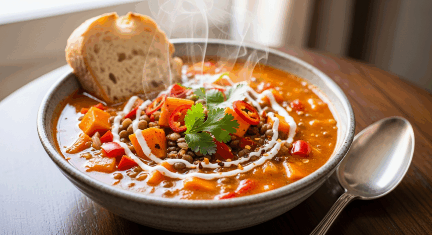 Spicy Sweet Potato Lentil Soup