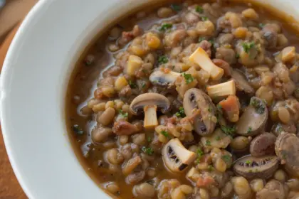 Hearty Lentil Soup With Mushrooms