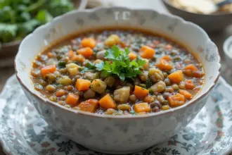 Vegetable Lentil Soup In Bowl