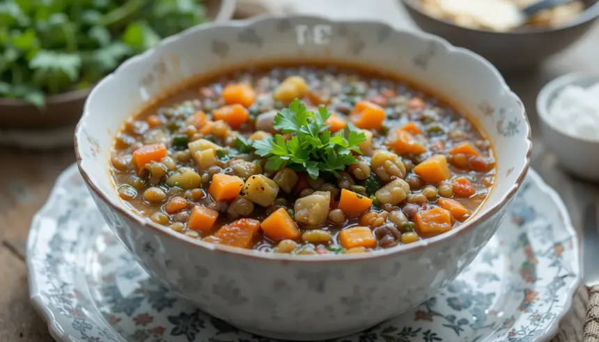 Vegetable Lentil Soup In Bowl