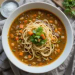 Bowl Of Lentil Soup With Noodles