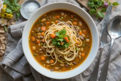 Bowl Of Lentil Soup With Noodles