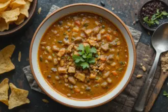 Bowl Of Lentil Soup With Chips