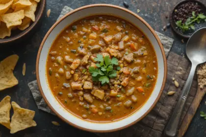 Bowl Of Lentil Soup With Chips