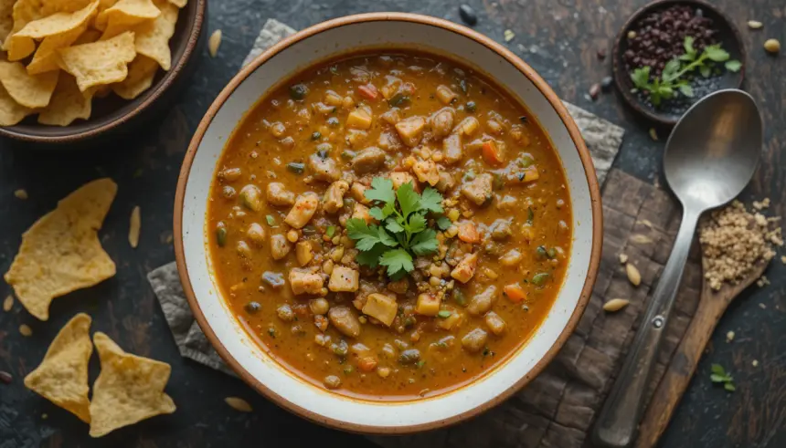 Bowl Of Lentil Soup With Chips