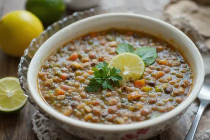 Bowl Of Lentil Soup With Lime