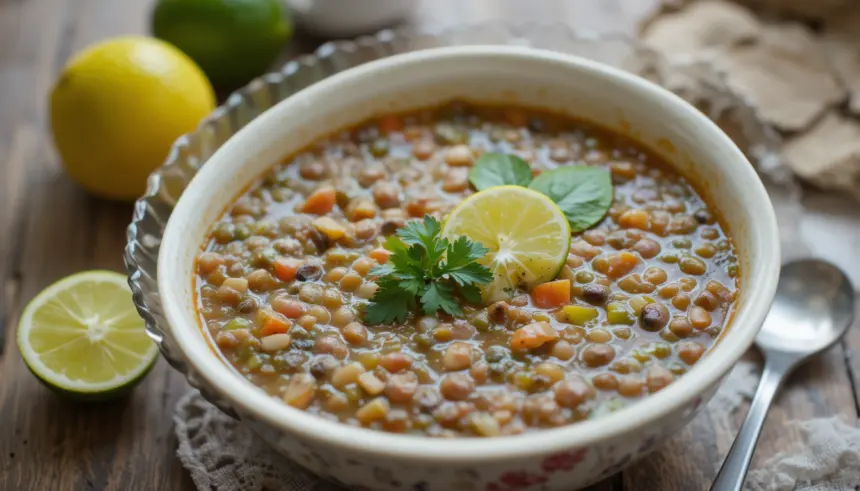 Bowl Of Lentil Soup With Lime