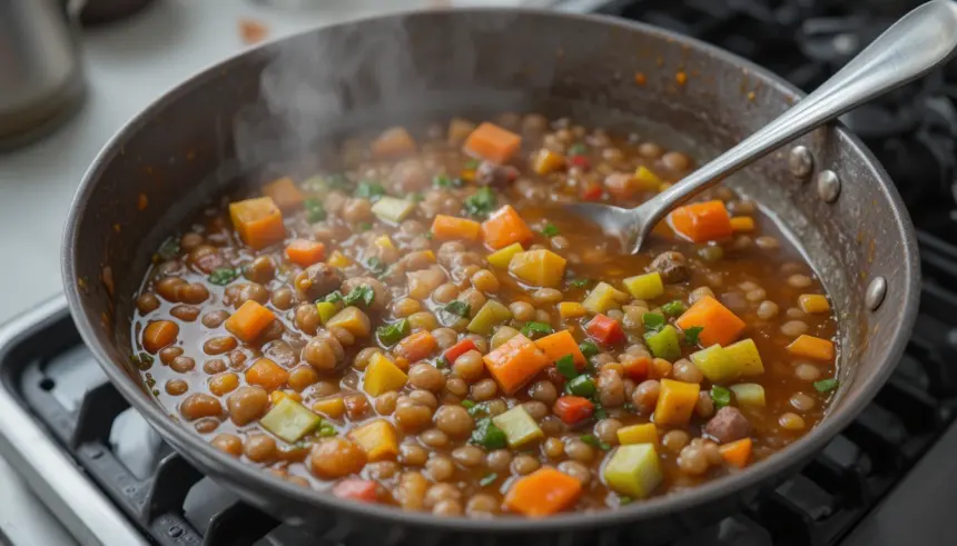 Cooking Lentil Soup With Vegetables