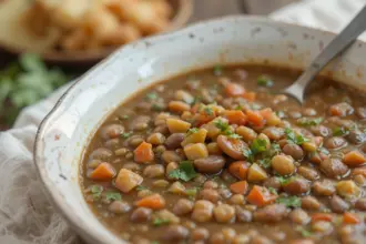 Bowl Of Lentil Soup With Spoon