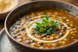 Bowl Of Lentil Soup With Cilantro