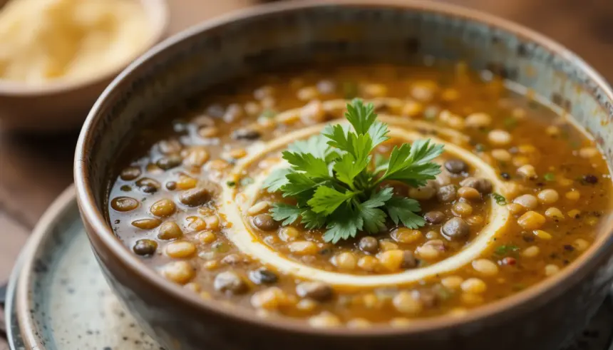 Bowl Of Lentil Soup With Cilantro