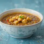 Bowl Of Lentil Soup With Croutons