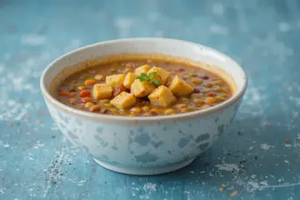 Bowl Of Lentil Soup With Croutons