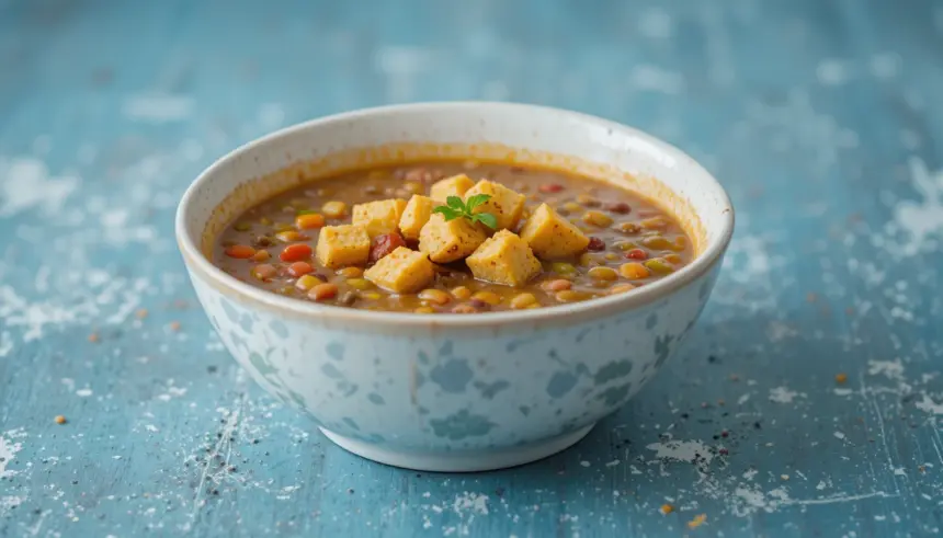 Bowl Of Lentil Soup With Croutons