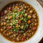 Bowl Of Lentil Soup With Garnishes