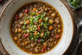 Bowl Of Lentil Soup With Garnishes