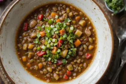 Bowl Of Lentil Soup With Garnishes