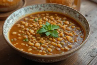 Bowl Of Lentil Soup On Table