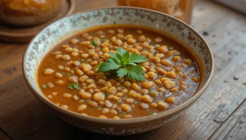 Bowl Of Lentil Soup On Table